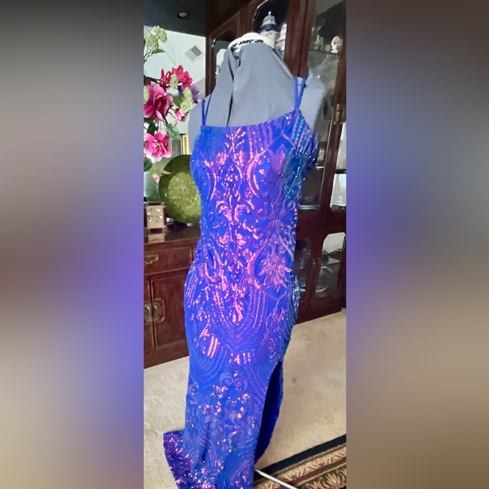 Strapless Royal Blue Sequin Evening Gown